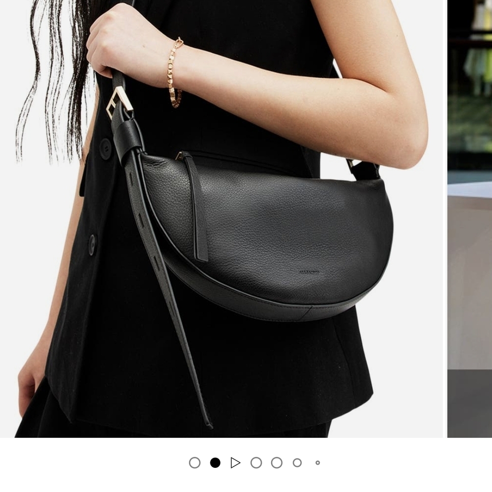 All Saints Black Crescent Leather Crossbody Bag